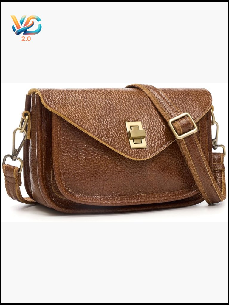 Genuine Leather Crossbody Bag With Multi-Pockets, Vintage Small Satchel